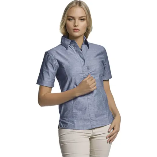 Navy Main Oxford Blouse Short Sleeve Ladies